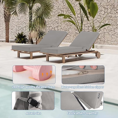 Favoyard Chaise Lounge Cushions Outdoor 72 x 21 x3 Inch Waterproof & 3-Year Fade Resistant Outdoor Lounge Chair Cushions with Removable Cover, Ties and Hidden Zipper for Patio Pool Lounge Chairs