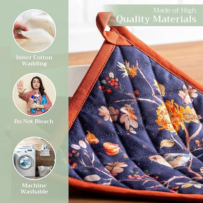 Maison d' Hermine Pot Holders 100% Cotton Heat Resistant Potholders 8" x 8" Hot Pads with Loop for Thanksgiving Christmas Decorations BBQ Cooking Baking Handling Hot Pans (Pack of 1, Kelim - Infinity)