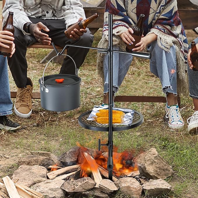 VEVOR Swivel Campfire Grill, Fire Pit Grill Grate over Fire Pits, Heavy Duty Steel Grill Grates, 360° Adjustable Open Fire Outdoor Cooking Equipment, Portable Camp Fire Racks for Camping Outdoor BBQ