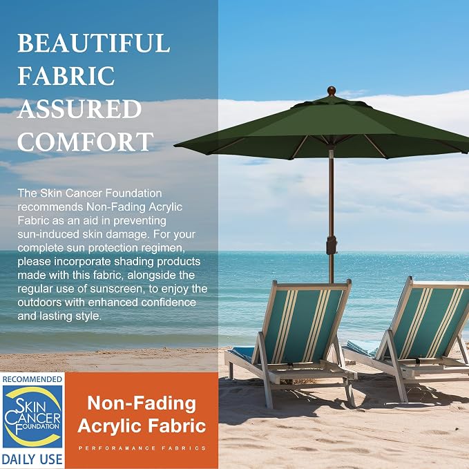 EliteShade USA 10-Year-Non-Fading 9Ft Market Patio Umbrella, UPF 50+ UV Protection Performance Sun Umbrella, Heavy Duty Commercial Grade Outdoor Table Umbrella with Crank & Tilt, Windproof Vented Top for Garden, Pool, Deck and Outdoor Playsets, Fern