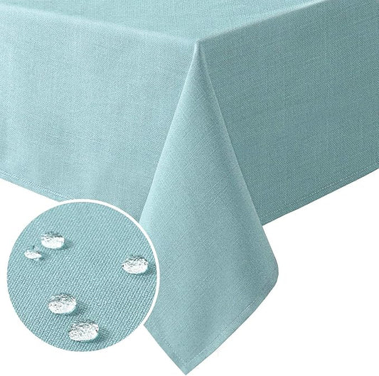 H.VERSAILTEX Linen Textured Table Cloths 54 x 108 Inch Premium Solid Tablecloth Spill-Proof Waterproof Table Cover for Dining Buffet Feature Extra Soft and Thick Fabric Wrinkle Free, Aqua
