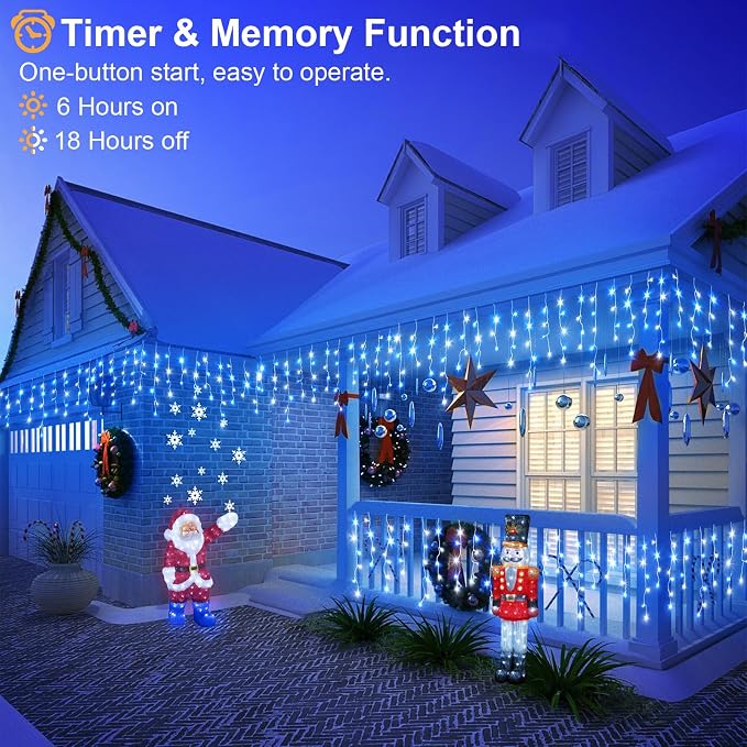 66FT Icicle Lights for Outside 640 LED Blue and White Christmas Lights | Connectable Icicle Christmas Lights Outdoor Waterproof, Plug in 8 Modes with 120 Drops for House Party Wedding Decoration