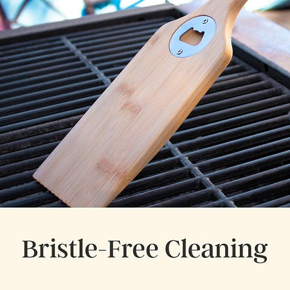 Totally Bamboo Grill Scraper with Bottle Opener – Bristle-Free Bamboo Wooden BBQ Scraper Tool for Outdoor Grill Cleaning – Ready for All Grates, Charcoal and Gas BBQs