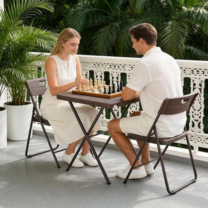 2 Pack 27" Square Folding Tables, Portable Card Table No Assembly, Heavy Duty Steel Frame Indoor Outdoor Table for Patio, Camping, Picnic, RV, Balcony, Parties, Small Spaces
