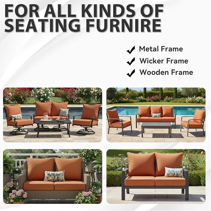 Outdoor Seat Cushion Set 24 x 22 Inch,Olefin Deep Seat Patio Cushions,Patio Furniture Cushions with Removable Cover,Rain-Proof and Fade Resistant Deep Seat Bottom & Back Cushion with Pillow,1 Set