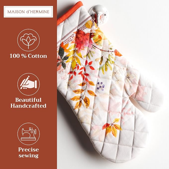 Maison d'Hermine Oven Gloves 100% Cotton Oven Mitt (7" x 13", Pack of 1) | With Loop Heat Resistant BBQ Cooking Gloves Baking Kitchen Handling Hot Pans Thanksgiving Christmas - Amarante