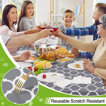 Smiry Rectangle Table Cloth, Wipeable Spillproof Plastic Tablecloths for Dining, Waterproof Vinyl Tablecloth with Flannel Backing for Rectangle Tables, Camping, Outdoor and Indoor (70"x120", Grey)