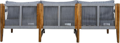 VilroCaz 3-Piece Patio Conversation Set, All Weather Sectional Sofa Set with Acacia Wood Frame and Woven Rope Accents, Outdoor Furniture Set with Cushions for Backyard Deck Poolside (Grey+Rope v)