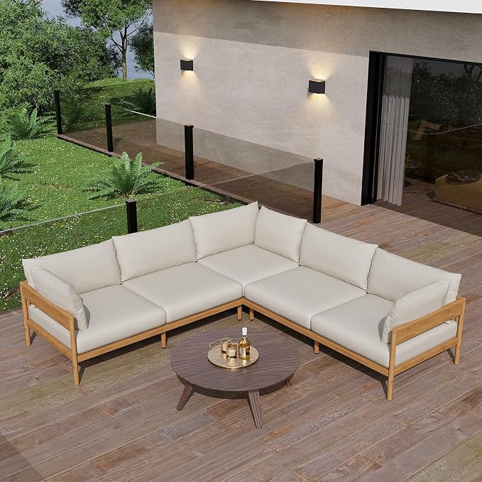 Acanva Vento Outdoor Patio Furniture Set, 5 Seats | All-Weather Aluminium Frame, Water-Resistant Olefin Cushions, Patio Conversation Sets for Backyard, Garden, Porch