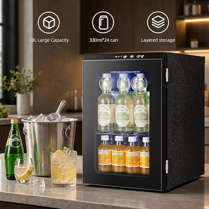 Antarctic Star 18L Beverage Refrigerator 24Can, Mini Fridge Cooler with Quiet Compressor, LED Light,Freestanding Small Fridge with Electronic Temperature Control for Home and Bar(40-61 ℉)