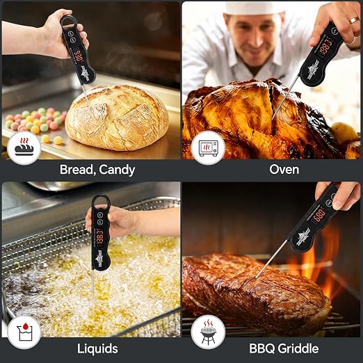 0.3s Fast Read Meat Thermometer – USB-C Rechargeable,Black | Digital instant read for BBQ, baking, and candy –no batteries needed