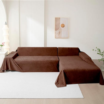 MEETSKY Couch Cover for 3 Cushion Cat Scratch Proof Couch Protector Washable Sofa Covers Sectional Couch Covers for Dogs Soft L Shape Sofa Slipcover for Pets Kids, 91" x 134", Chocolate