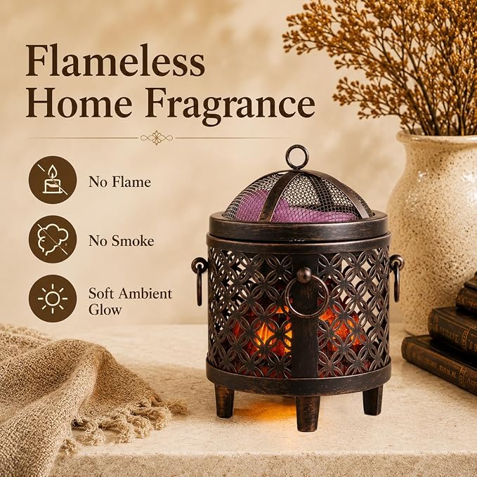 Dicimi Vintage Electric Wax Warmer for Scented Wax Melts - Flickering Fire LED Candle Warmer, Multi-Function Oil Warmer for Essential Oils, Safe Flameless Home Decor with 60-Day Warranty