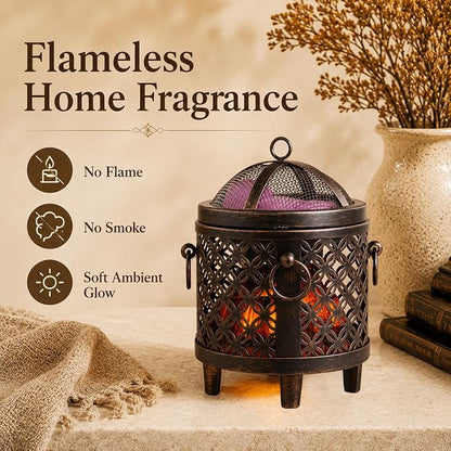 Dicimi Vintage Electric Wax Warmer for Scented Wax Melts - Flickering Fire LED Candle Warmer, Multi-Function Oil Warmer for Essential Oils, Safe Flameless Home Decor with 60-Day Warranty
