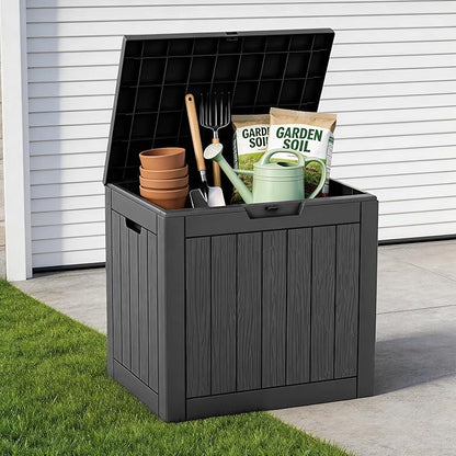 ROJIK 35 Gallon Deck Box Outdoor, Waterproof Outdoor Storage Boxes with Lids, Outside Resin Lockable Storage Box for Patio Cushions, Garden Tools(Grey)