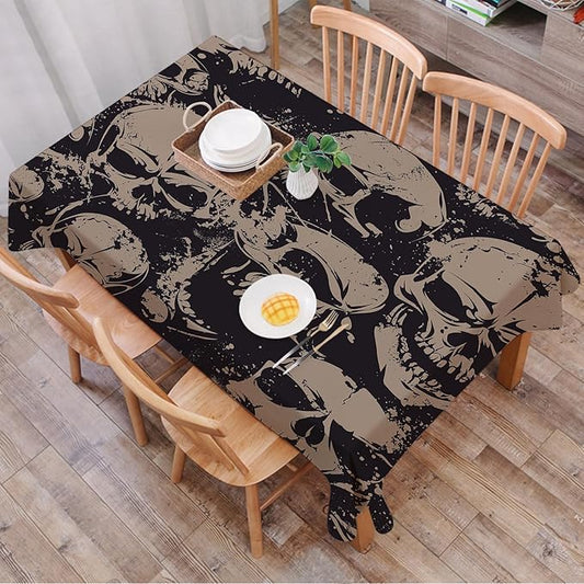 Rectangle Table Cloth,Grunge Seamless Pattern Skulls Tablecloths Stain Resistance Water Repellent Washable Table Cover Decor for Home Kitchen Dining Party Patio Indoor and Outdoor 60"x 84"