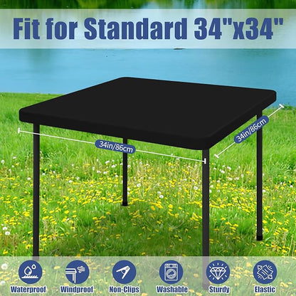 Moosfor Spandex Square Table Cloth, Elastic Fitted Tablecloths for Picnic, Stretch Washable Patio Table Cover for Outdoor, Camping, Banquet and Parties (Black, 34"x34")