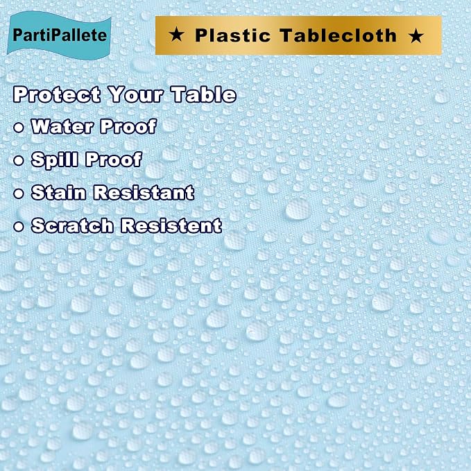 3-Pack Premium Plastic Light Sky Blue Tablecloth Disposable 54" x 108" Rectangle Table Cover Party Baby Pale Blue Table Cloths for Parties Birthdays Weddings Baby Shower Picnic Events