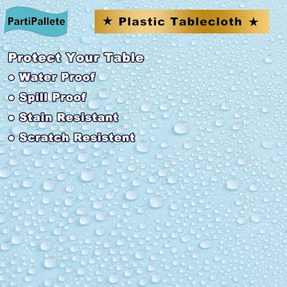 3-Pack Premium Plastic Light Sky Blue Tablecloth Disposable 54" x 108" Rectangle Table Cover Party Baby Pale Blue Table Cloths for Parties Birthdays Weddings Baby Shower Picnic Events