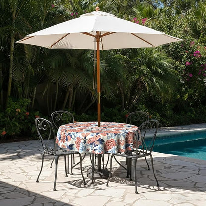LVTXIII Round Outdoor Tablecloth with Umbrella Hole and Zipper, Water-Repellent 60 Inch Patio Table Cover for Bistro, Garden, Patio & Picnic, Vibrant Blossom