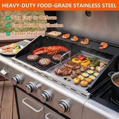 Half-Size Stainless Steel Flat Top Griddle Insert for Captiva Designs GR001 | 12.5" L x 16.5" W for 4-Burner Propane Gas Grill, Universal Griddle Plate, Non-Stick Grill Accessory for Outdoor Cooking