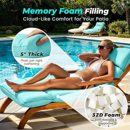 Outdoor Chaise Lounge Chair Cushion, Waterproof Non-Slip Patio Chaise Lounge Cushions for Outdoor Furniture, 80 x 26 x 5 Inches, Teal