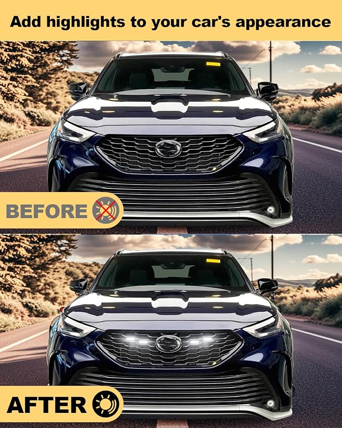 LED Front Grill Lights for Toyota Highlander XSE 2020-2025 2026, White | Highlander XSE Raptor Grille Lights, Upgrade Highlander XSE LED Lights, Snap-in Installation, OEM Style, Off-road Driving