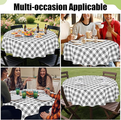 Smiry Oval Table Cloth, Vinyl Tablecloths with Flannel Backing, 60"x84" | Waterproof Picnic Table Cloth, Wipeable Buffalo Plaid Table Cover for Indoor and Outdoor (Grey & White)