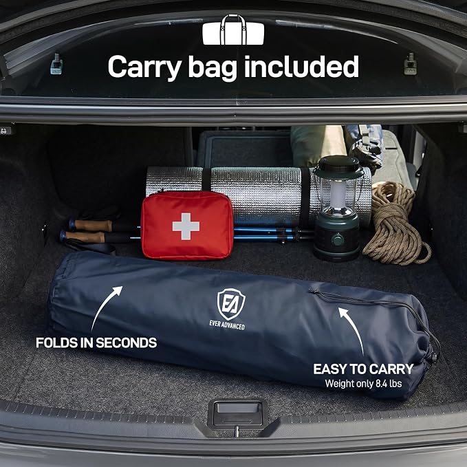 EVER ADVANCED Oversized Folding Lawn Chair, Heavy Duty Steel Camping Chair with Cup Holder, 350 lbs Weight Capacity for Adult Outdoor Fishing & Sports, Black