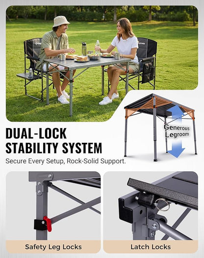 KingCamp Folding Camping Table Foldable Loads 265 Lbs, 42.1"× 27.6" Portable Table 3 Adjustable Height Aluminum Roll Up Camp Table with Carry Bag for Camping Picnic BBQ Backyard, Indoor & Outdoor