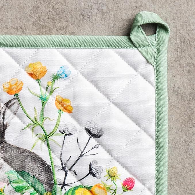 Maison d' Hermine Pot Holders 100% Cotton Heat Resistant Potholders 8" x 8" Hot Pads with Loop BBQ Cooking Baking Hotel Farmhouse Kitchen Handling Hot Pans Spring Summer (Pack of 1, Printemps)