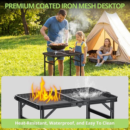 2ft Portable Grill Table, Heat-Resistant Tabletop 3 Heights 27.5" | Aluminum Grill Side Table, Waterproof & Easy to Clean, Lightweight, Portable Handle for Travel Cooking BBQ, 24" x 16", Black