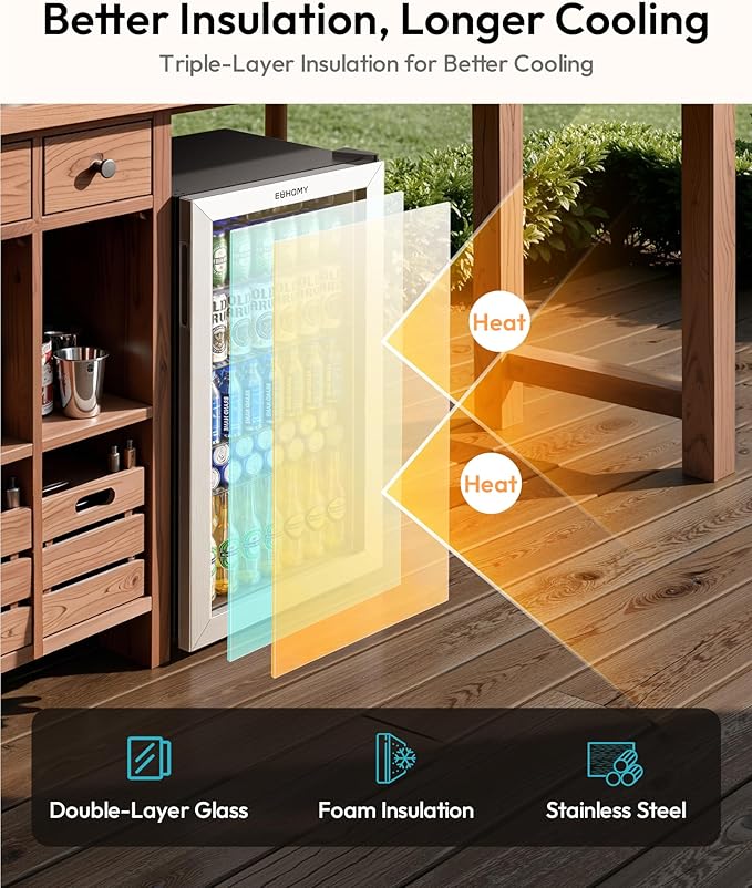 EUHOMY Mini Fridge 130 Can Beverage Refrigerator Cooler Glass Door for Soda Wine Beer, Beverage Cooler for Home, Bar, Office with Digital Temperature Control Adjustable Shelves, 3.2 Cu.Ft, Silver