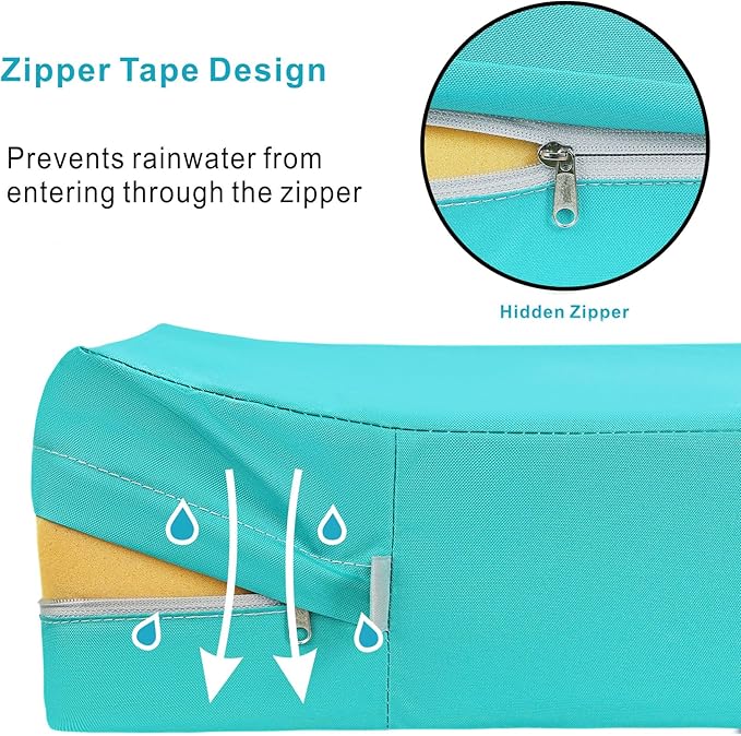 NettyPro Patio Chair Seat Cushion Covers Set 4, Waterproof Outdoor Furniture Cushion Slipcovers with Zipper and Tie, 24 x 24 x 4 Inch, Replacement Cover Only, Turquoise