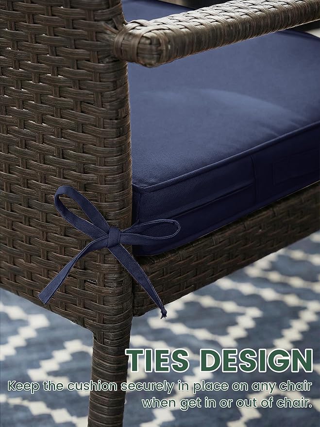 Outdoor Chair Cushion 17 x 16 x 3 Inches Patio Furniture Outdoor Waterproof Seat Cushion, Patio Chair Cushion with Handles and Ties, Square Dining Chair Cushion Set of 2, Navy Blue