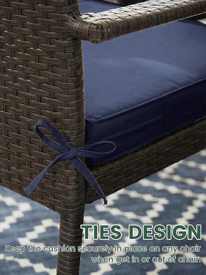 Outdoor Chair Cushion 17 x 16 x 3 Inches Patio Furniture Outdoor Waterproof Seat Cushion, Patio Chair Cushion with Handles and Ties, Square Dining Chair Cushion Set of 2, Navy Blue