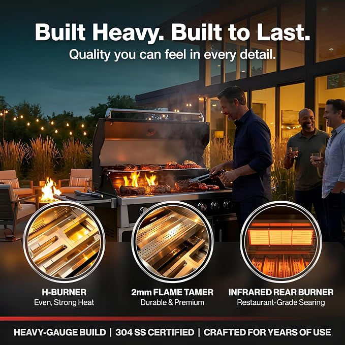 LPG 4 Cast Burners Outdoor Kitchen Grill Island, 99,000 BTU, Black Painting