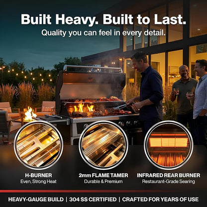 LPG 4 Cast Burners Outdoor Kitchen Grill Island, 99,000 BTU, Black Painting