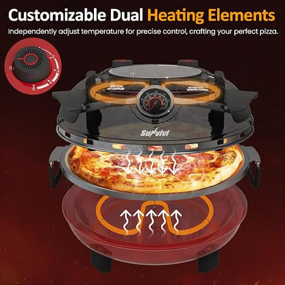 Pizza Oven Indoor Outdoor: Heats up to 770℉, Up to 12" Electric Countertop Pizza Maker with Viewing Window, Dual Temp Control Knob, Portable Pizza Cooker Warmer, Pizza Stone, Pizza Peel