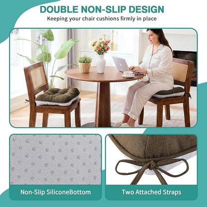 BETU Chair Cushions for Dining Chairs,3.5" Thick Kitchen Table Chair Pads with Ties,Non Slip Backing and Covers,Seat Cushion for Dining Room,Bar,Patio Chairs,18"X18"X3.5"