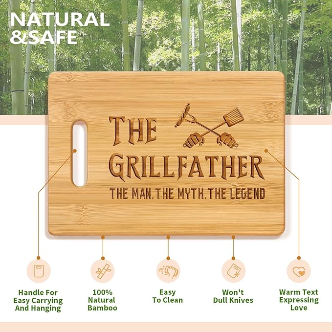 Dad Gifts for Fathers Day, 13x9 Inch Engraved Bamboo Cutting Board. Best Birthday Christmas Gift for Dad Men Papa from Daughter Son,The Grillfather, The Man, The Myth, The Legend,