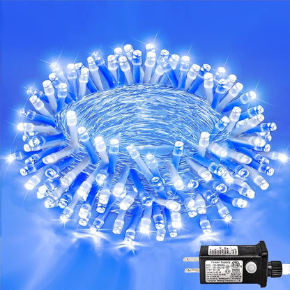 40FT 120 LED Outdoor String Lights, Blue and White Christmas Lights Indoor | Plug in Waterproof 8 Modes Clear Wire Twinkle Fairy Lights for Bedroom Outside Patio Yard Xmas Party Holiday Decorations