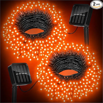 Orange Lights for Halloween Outdoor Solar String Lights Waterproof for Halloween Decorations, Total 100LED 45FT for Garden Yard Pathway Fence, 8 Modes 50LED x 2 Packs