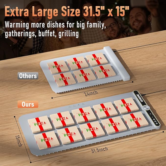 Warming Mat for Food, Extra Large 31.5'' x 15'', 450W Electric Food Warmers for Parties Buffet, Portable Warming Tray with 9 Levels Temperature Setting, 8s Fast Heat up