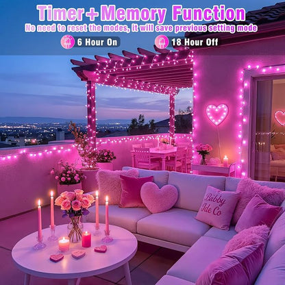 800 LED Pink String Lights Indoor Valentines Day Decorations, 262 FT Valentines Day Lights Waterproof with 8 Modes, Clear Wire Pink Fairy Lights Plug in for Valentine Day Wedding Party Bedroom Decor
