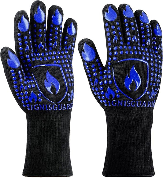 BBQ & Grill Gloves, Oven Gloves, 1472°F Silicone Oven Mitts Heat Resistant Grilling Gloves Fireproof Non-Slip for Barbecue Cooking Baking Smoking, 1-Pair (Blue, Medium)