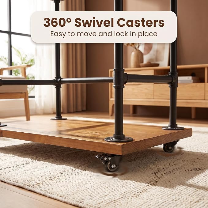 Industrial Pipe Bar Carts, Solid Wood Serving Carts, Rolling Kitchen Carts | Heavy Duty Wine Rack Carts on Wheels with Shelves and Handles, Tea Liquor Shelves/Holder, Bar Furniture for Home