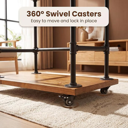 Industrial Pipe Bar Carts, Solid Wood Serving Carts, Rolling Kitchen Carts | Heavy Duty Wine Rack Carts on Wheels with Shelves and Handles, Tea Liquor Shelves/Holder, Bar Furniture for Home