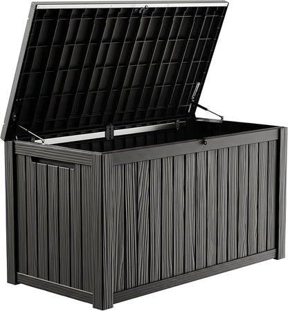 PatioZen 200 Gallon Deck Box, Outdoor Storage Box, Outdoor Storage Box for Cushions, Garden Tools, Furniture Storage,Waterproof, Lockable and Resin,Black