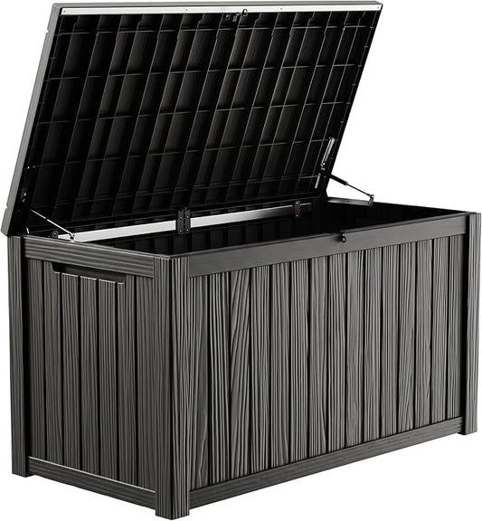 PatioZen 200 Gallon Deck Box, Outdoor Storage Box, Outdoor Storage Box for Cushions, Garden Tools, Furniture Storage,Waterproof, Lockable and Resin,Black